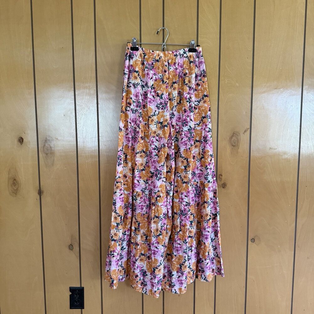 NWT Something Navy Linen Blend Set Crop Blouse Printed Flare Leg Pants Sz Medium - Picture 12 of 16